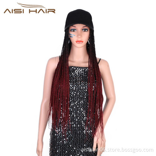 Aisi Hair Heat Resistant Synthetic Baseball Hat With Crochet Twist Braiding Hair Extension For Black Women Synthetic Hair Wigs